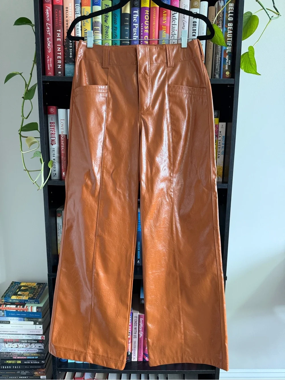 Free People Cognac Faux Leather Wide-Leg Pants